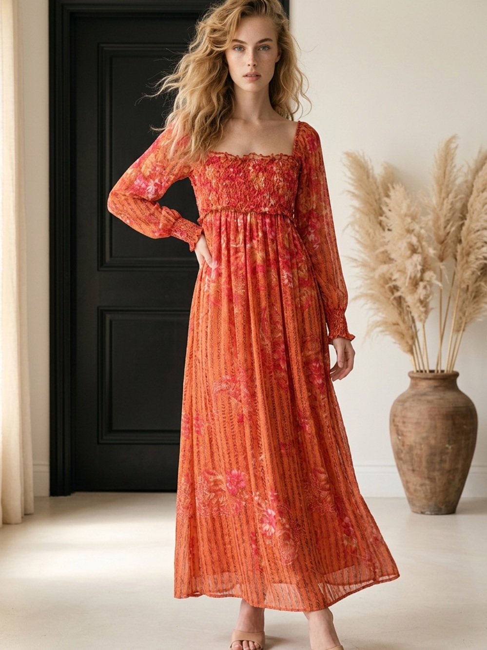 NWOT! Free People Angel Eyes Off Shoulder Smocked Floral Maxi W/ Lining~ M
